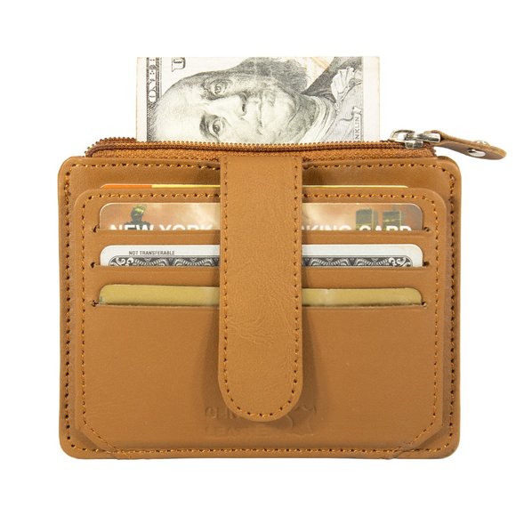 Women Genuine Leather ID/Credit Card Holder, Mini Card Wallet, Tan - Picture 1 of 10